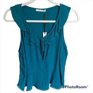 Willow & Clay Top Womens Small Teal Green Sleeveless Peplum Keyhole Ruffle Y2K